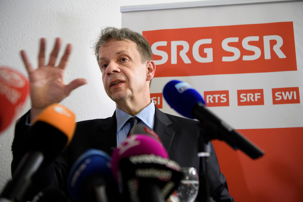 Director General of the Swiss Public Broadcasting Corporation Gilles Marchand speaks to the press during the No Billag vote