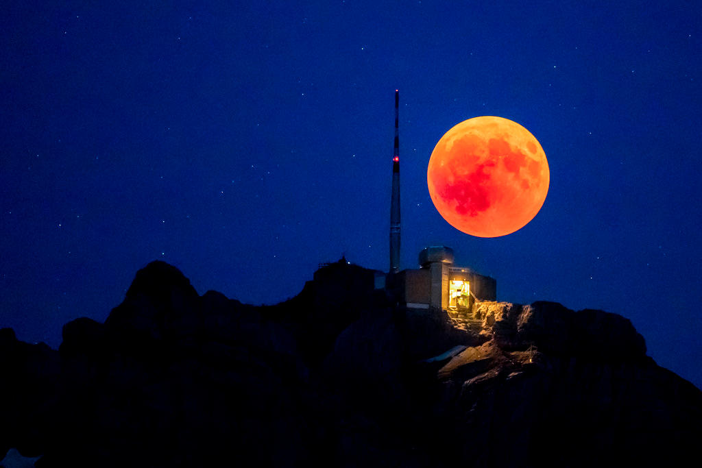 Red blood moon over Säntis