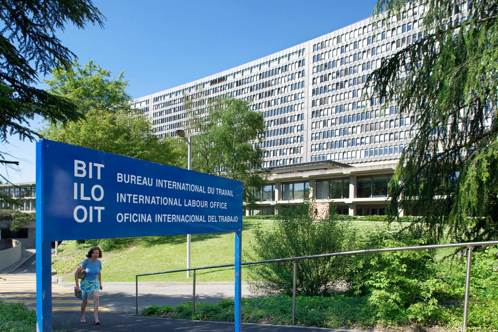 Exterior view of the building of the International Labour Organization (ILO) of the United Nations (UN) in Geneva