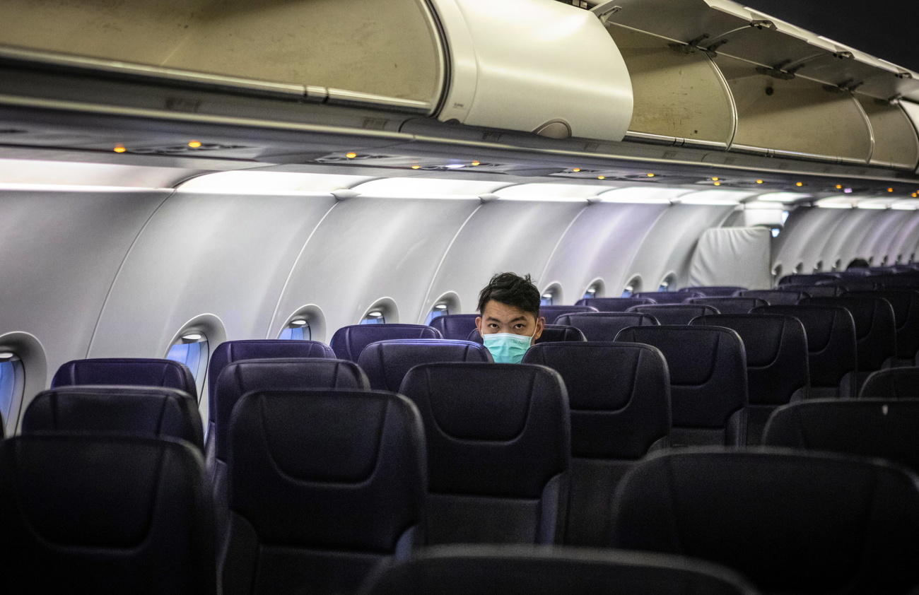 Man on his own in a plane