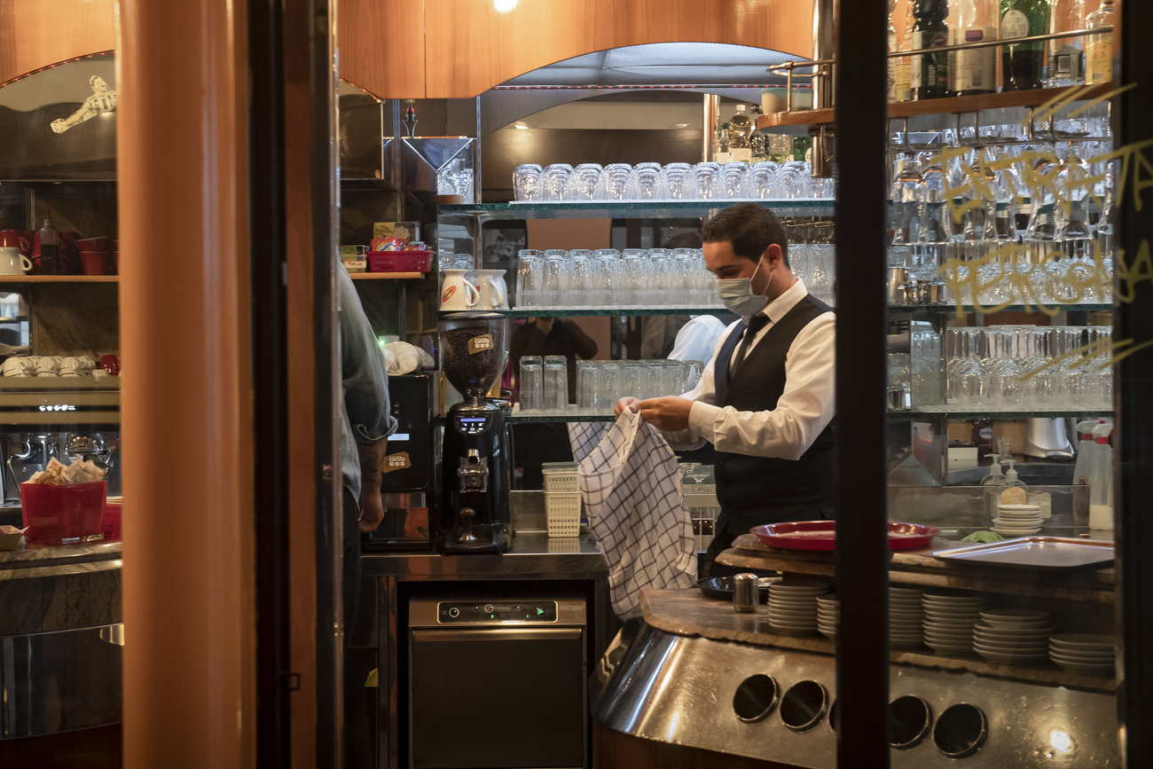 Restaurant worker in mask