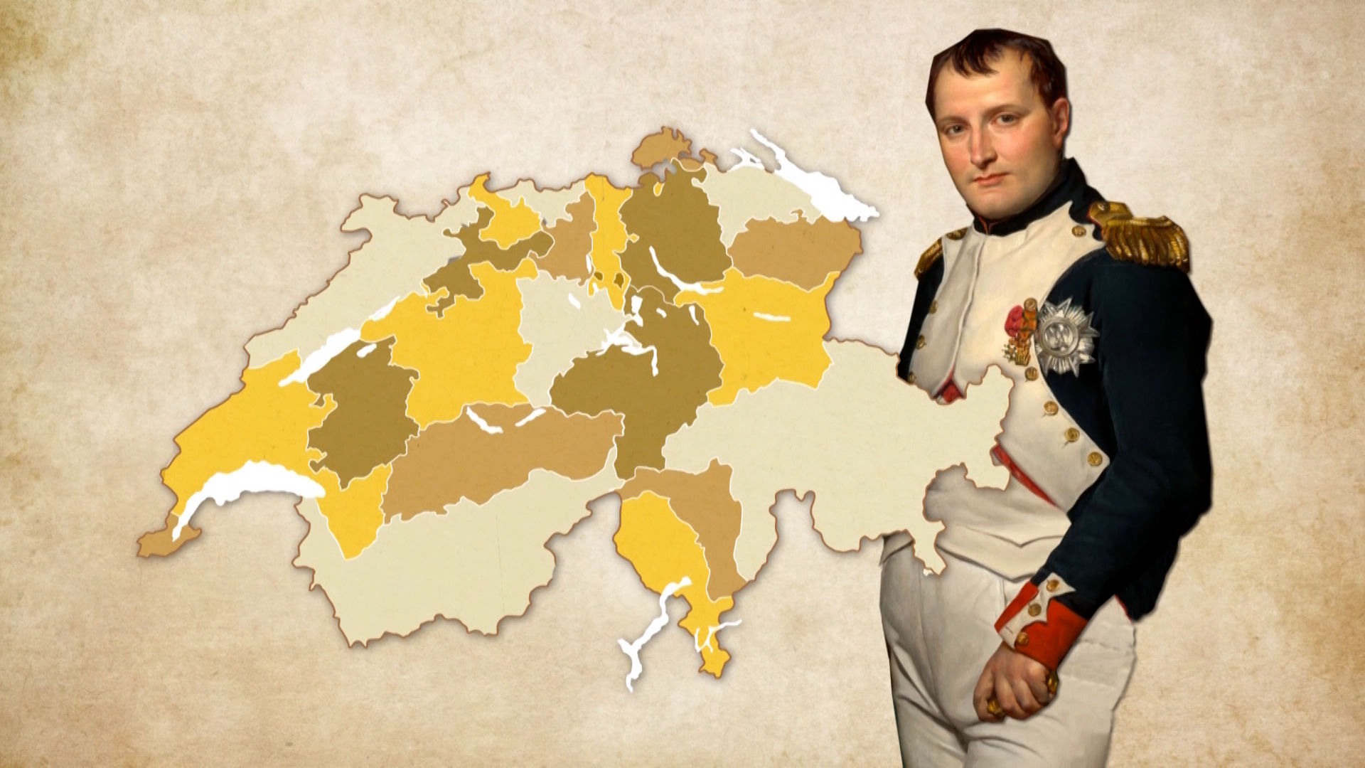 Napoleon in front of Swiss map