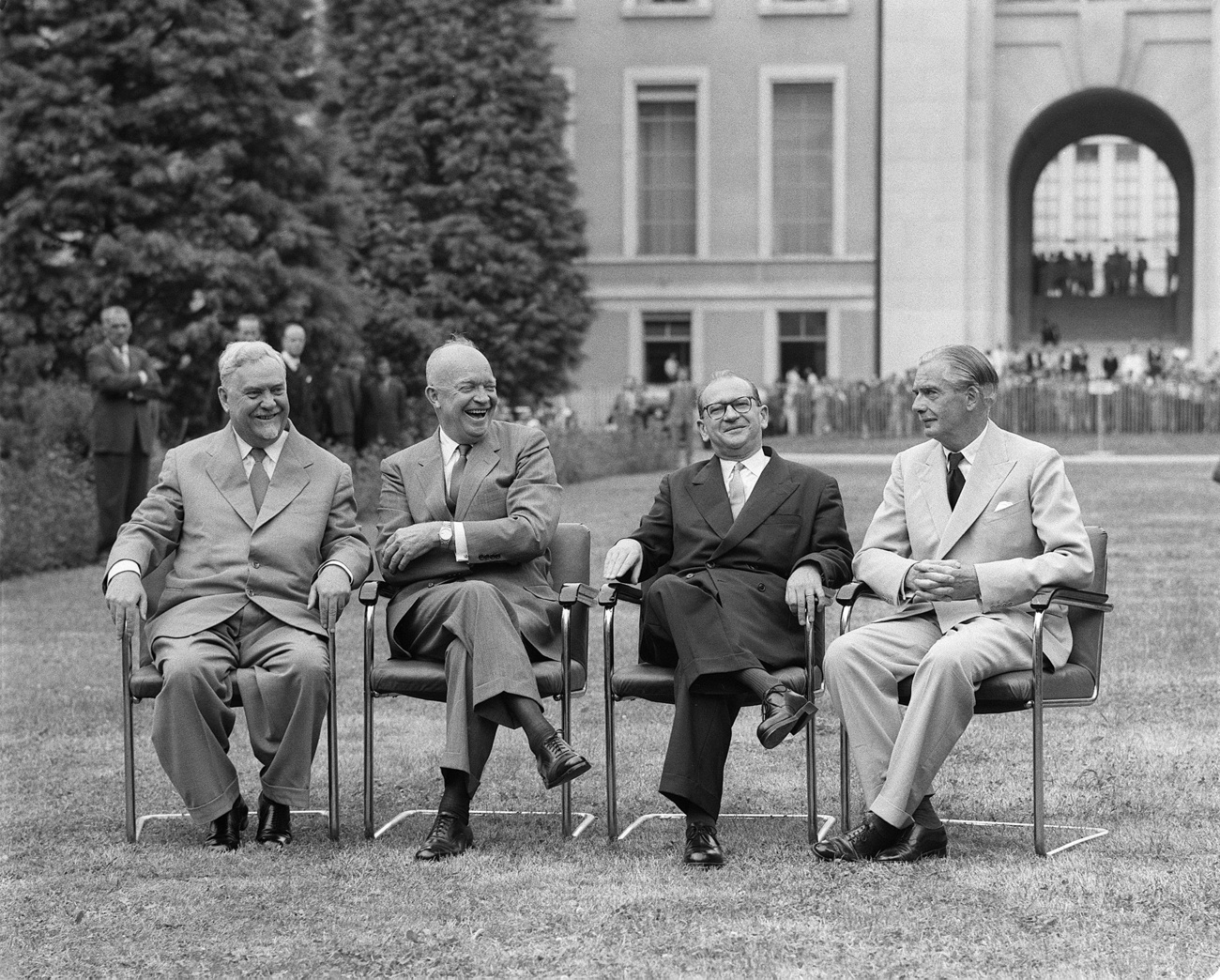 Die Staats- und Regierungschefs Frankreichs, der USA, der Sowjetunion und Grossbritanniens 1955 in Genf