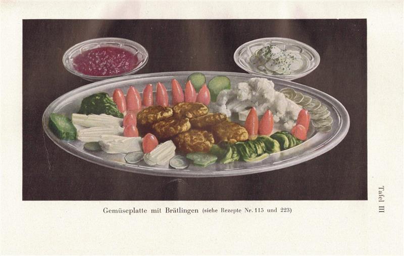 推薦素食菜餚的菜譜插圖 (Wendepunkt de Berta Brupbacher-Bircher, 1933)