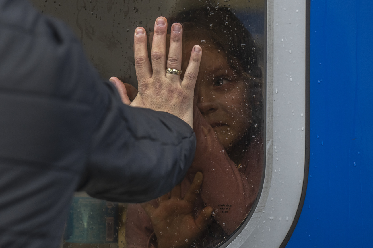 Mujer ucraniana partiendo en un tren