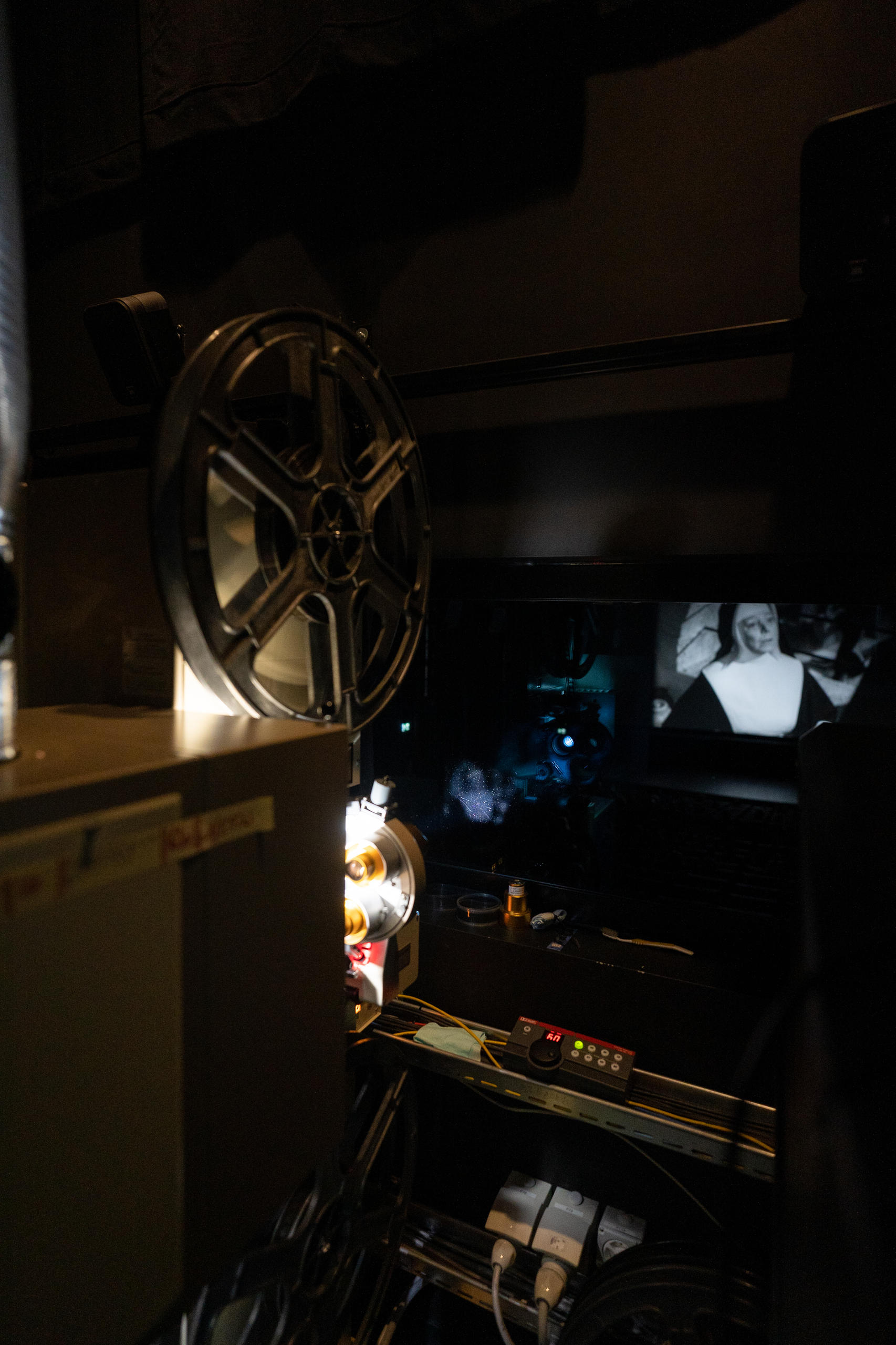 The film running through a Kinoton 35mm projector during the screening