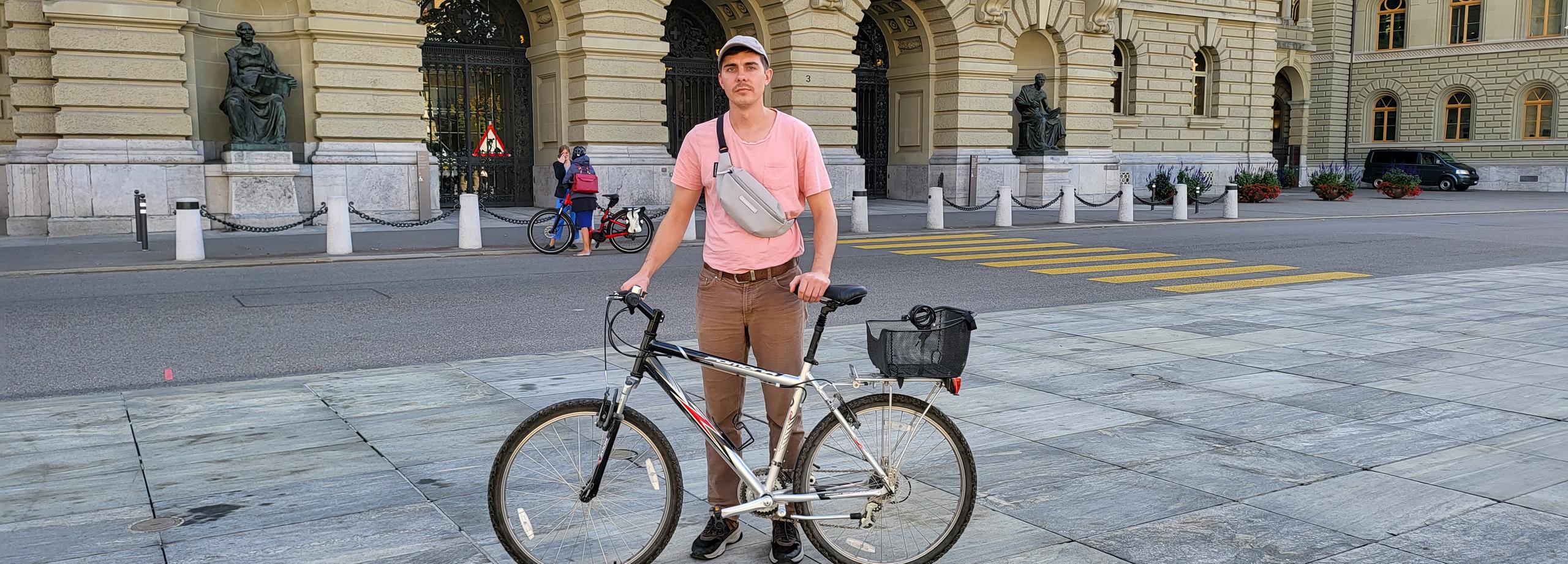 man with bike in bern