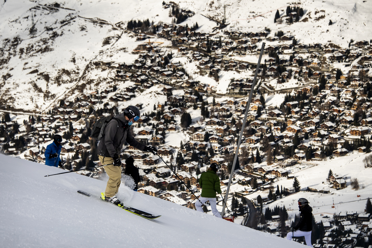 skiing down mountain