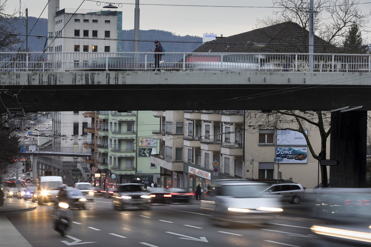 Traffic travelling through a Swiss city