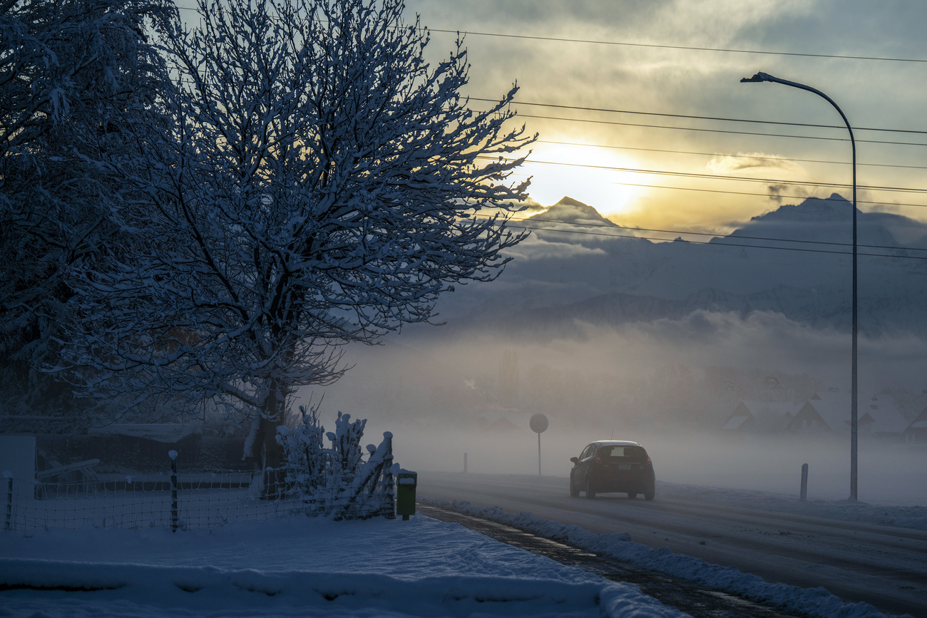 A foggy mountain view