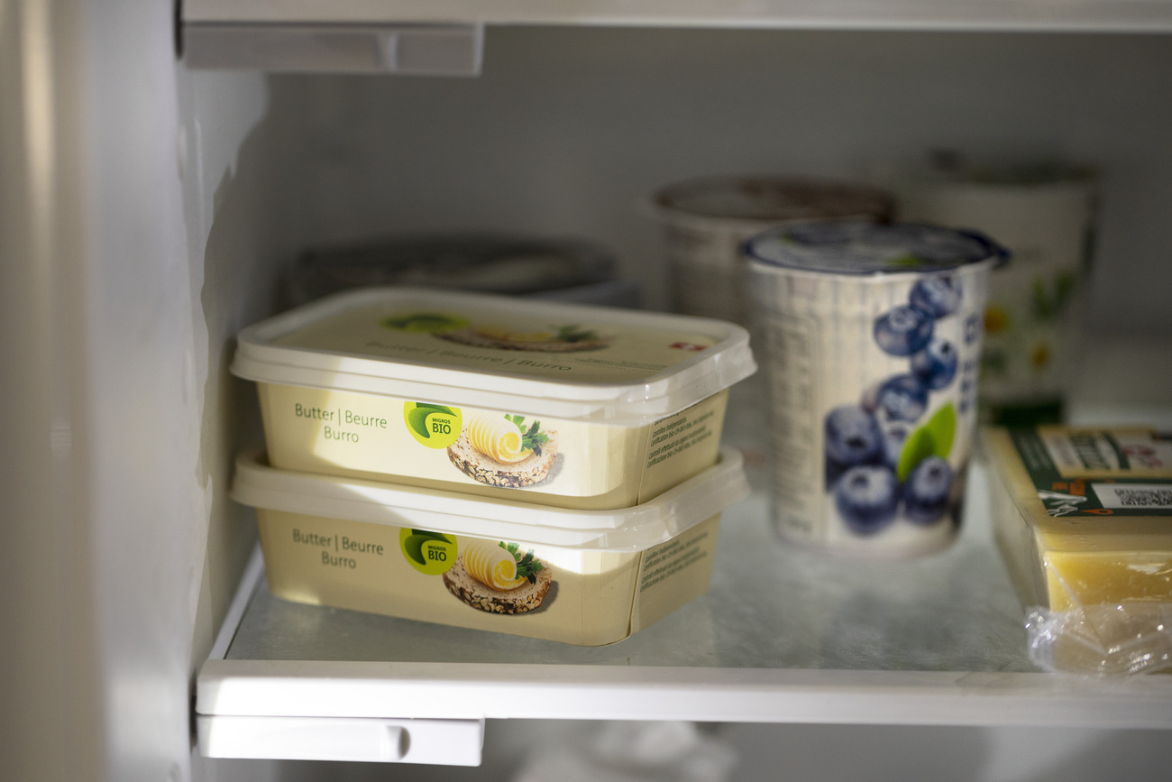 mantequilla y yogur ecológicos en la nevera