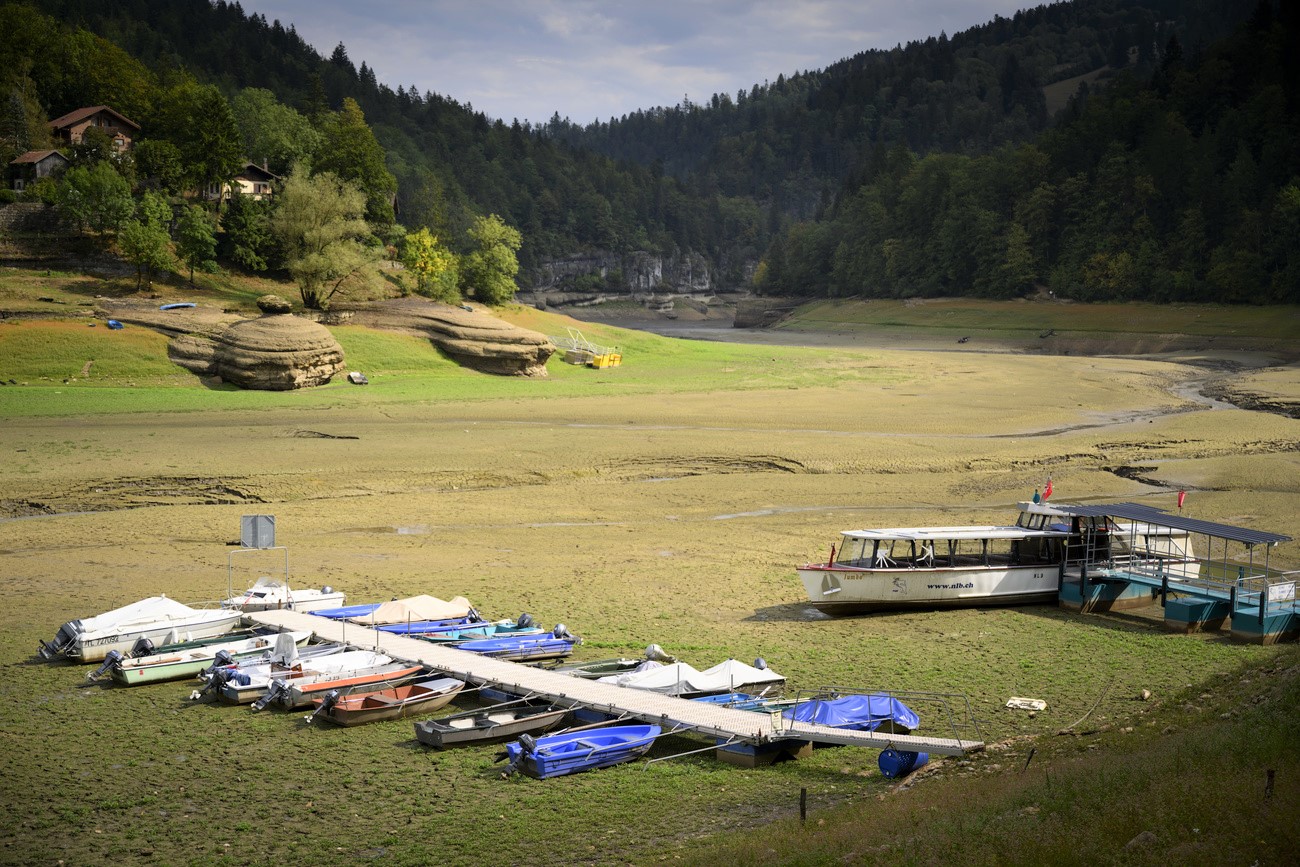 The Brenets lake in western Switzerland on August 17, 2022 is complete dry due to drought
