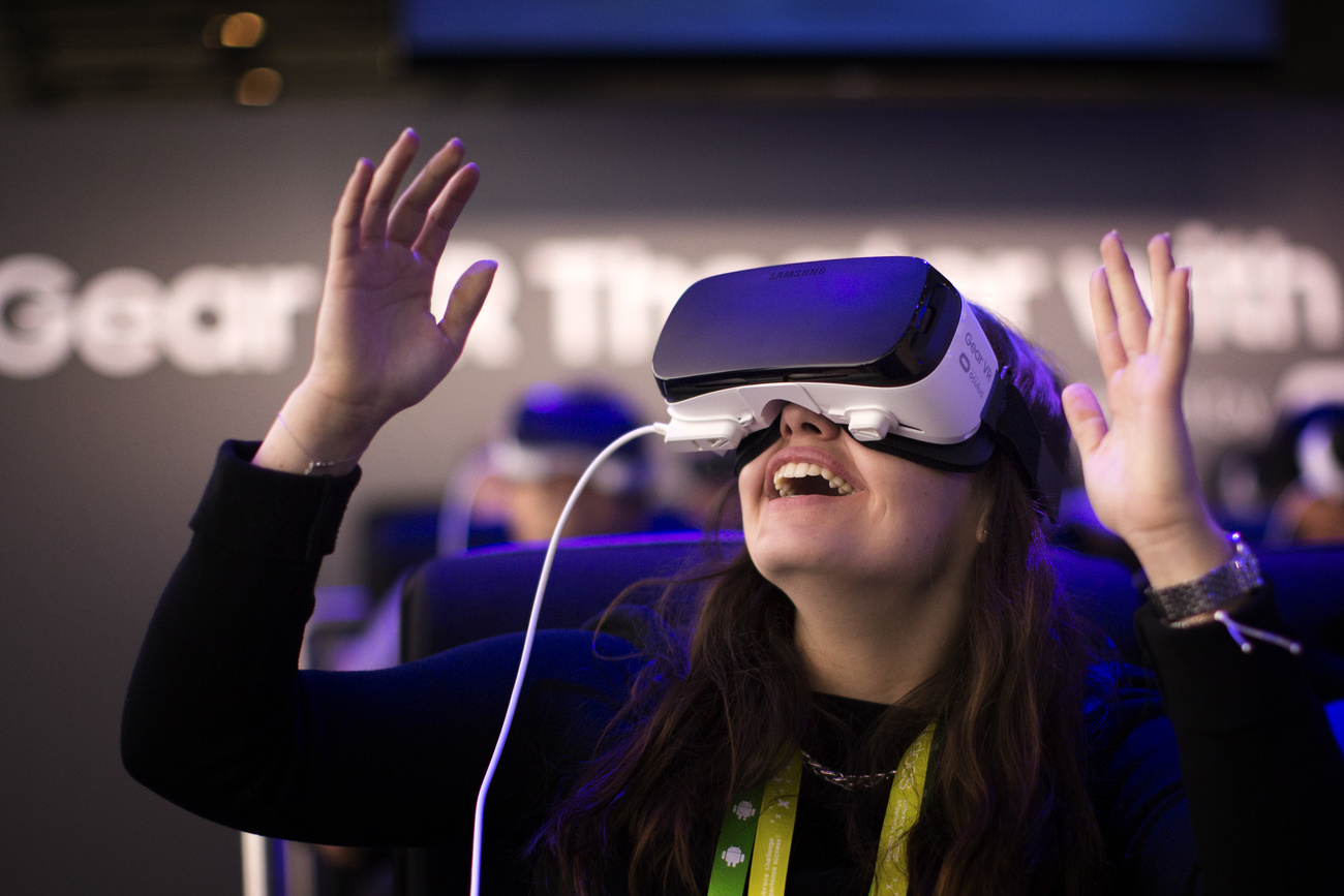 Photo of a young woman with VR goggles on