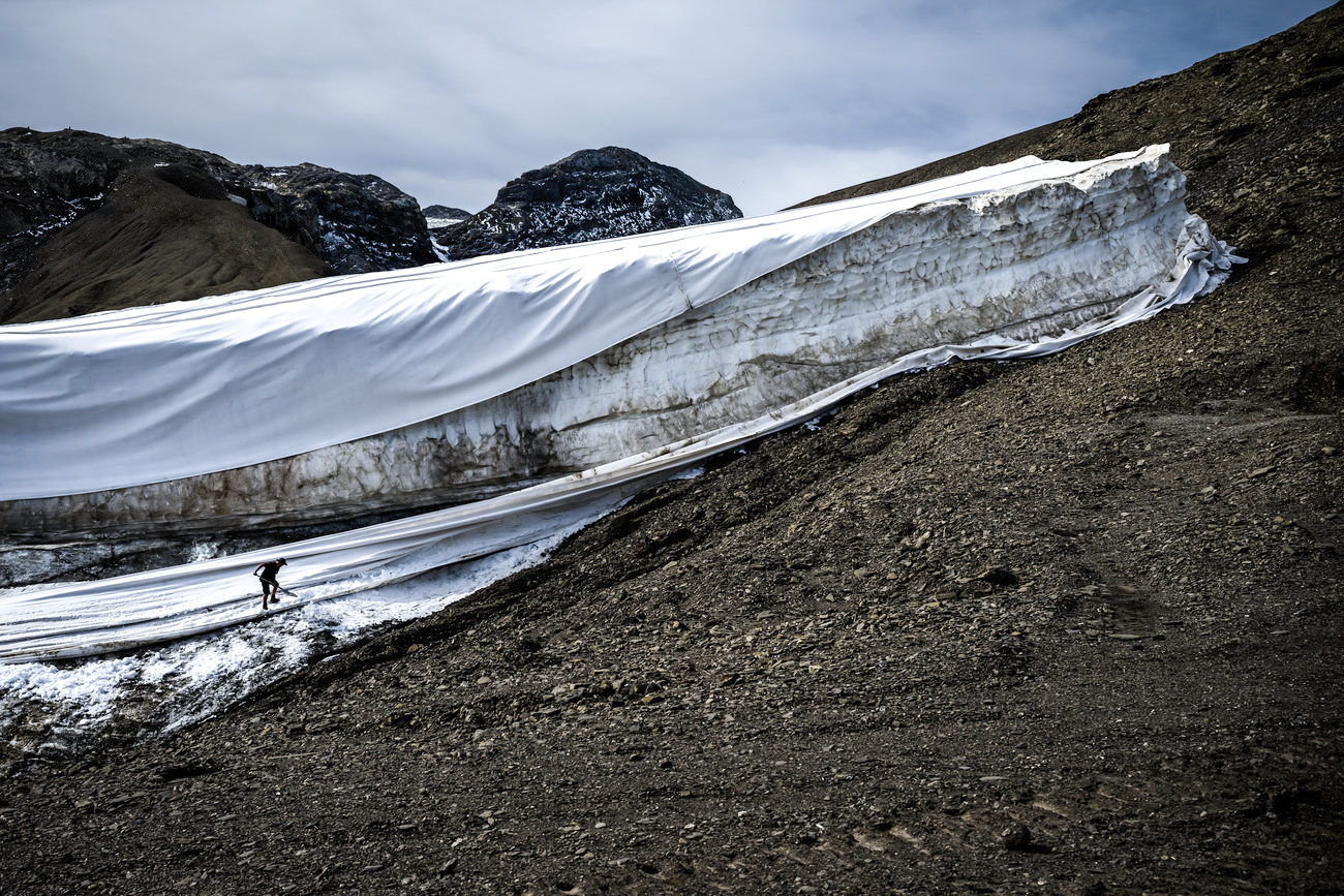 Un glaciar suizo a cubierto.