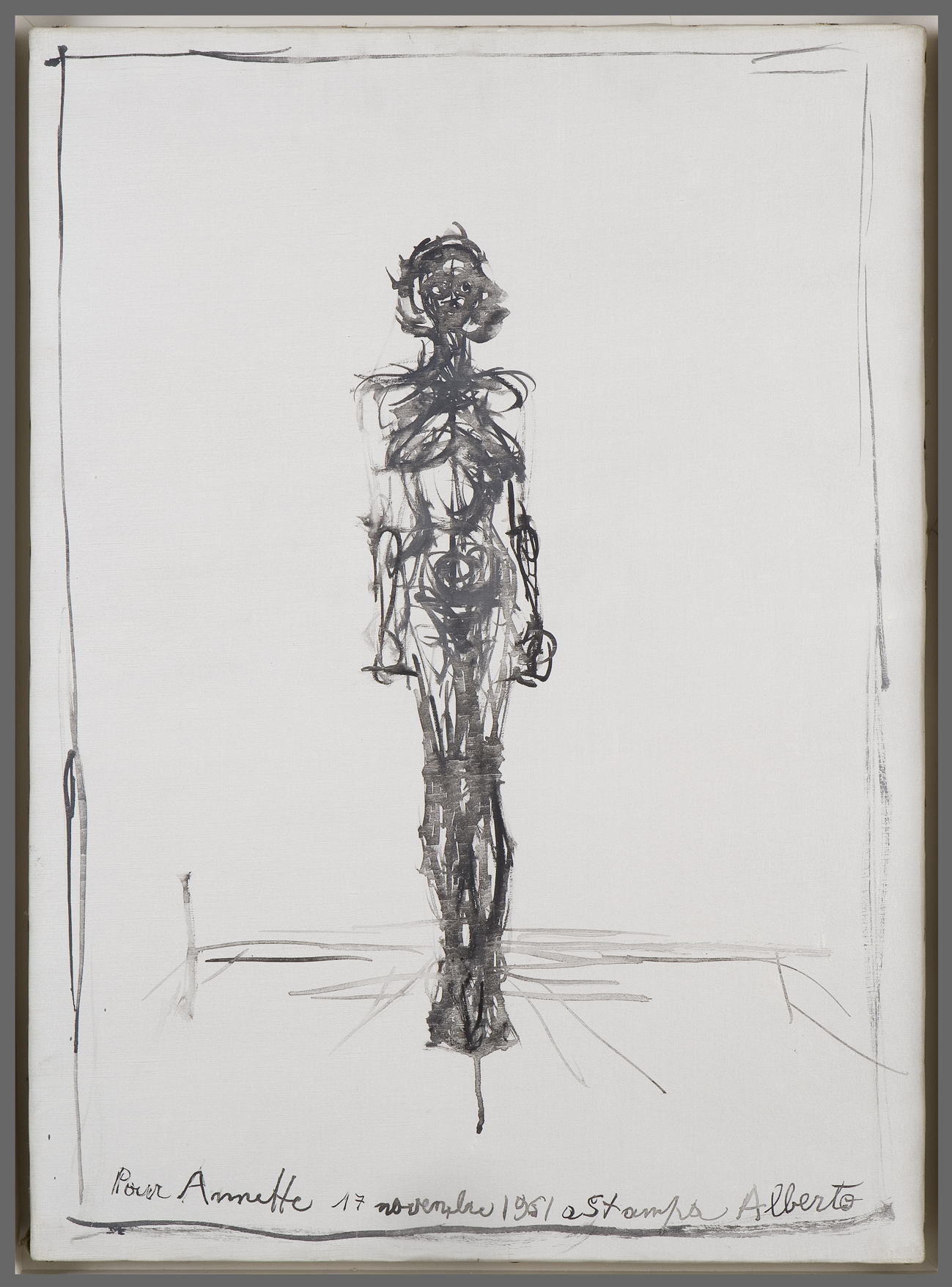 阿爾貝托·賈柯梅蒂，《站立的裸體》(1961 年)，布面油畫