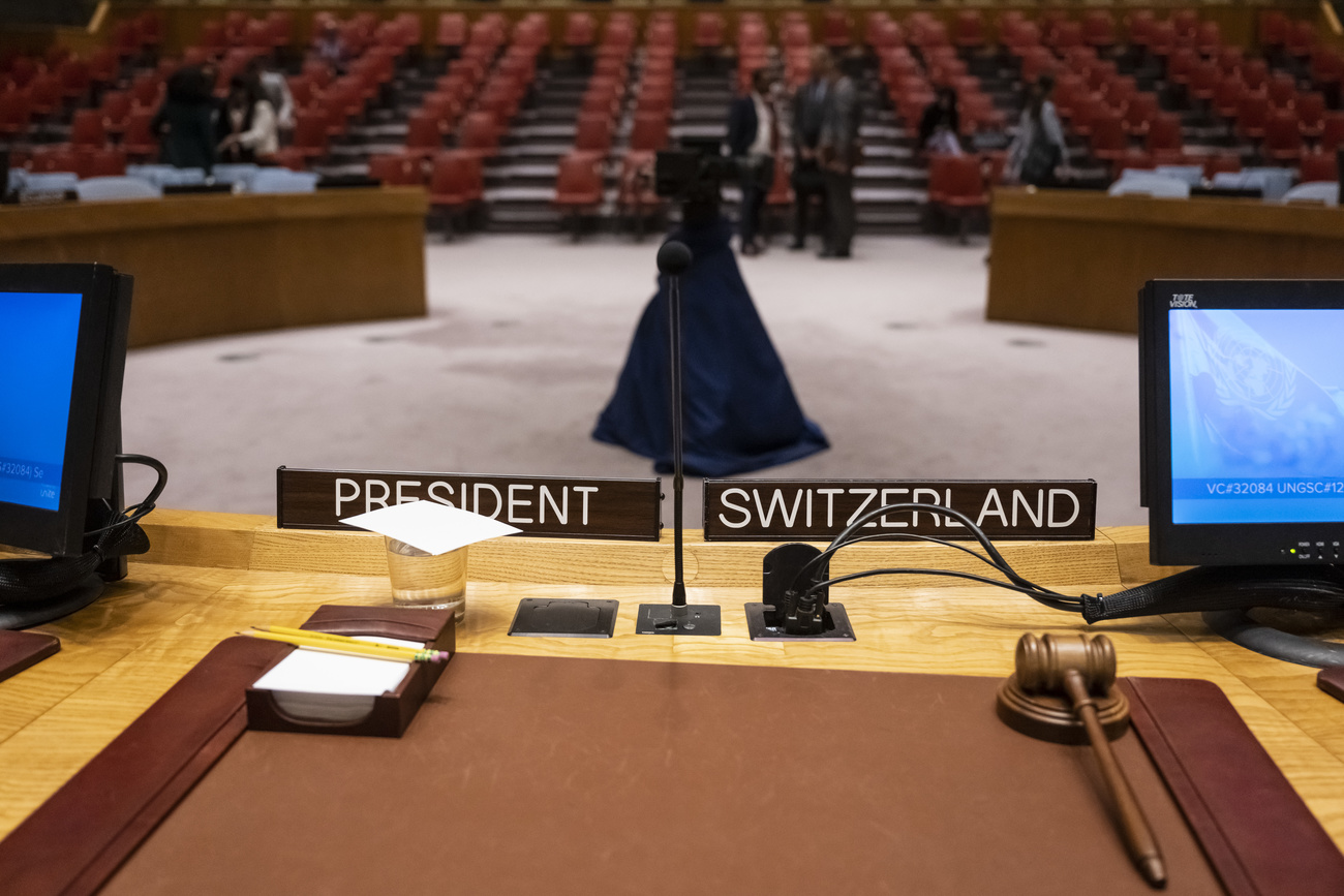 switzerland s name badge at the UN security council