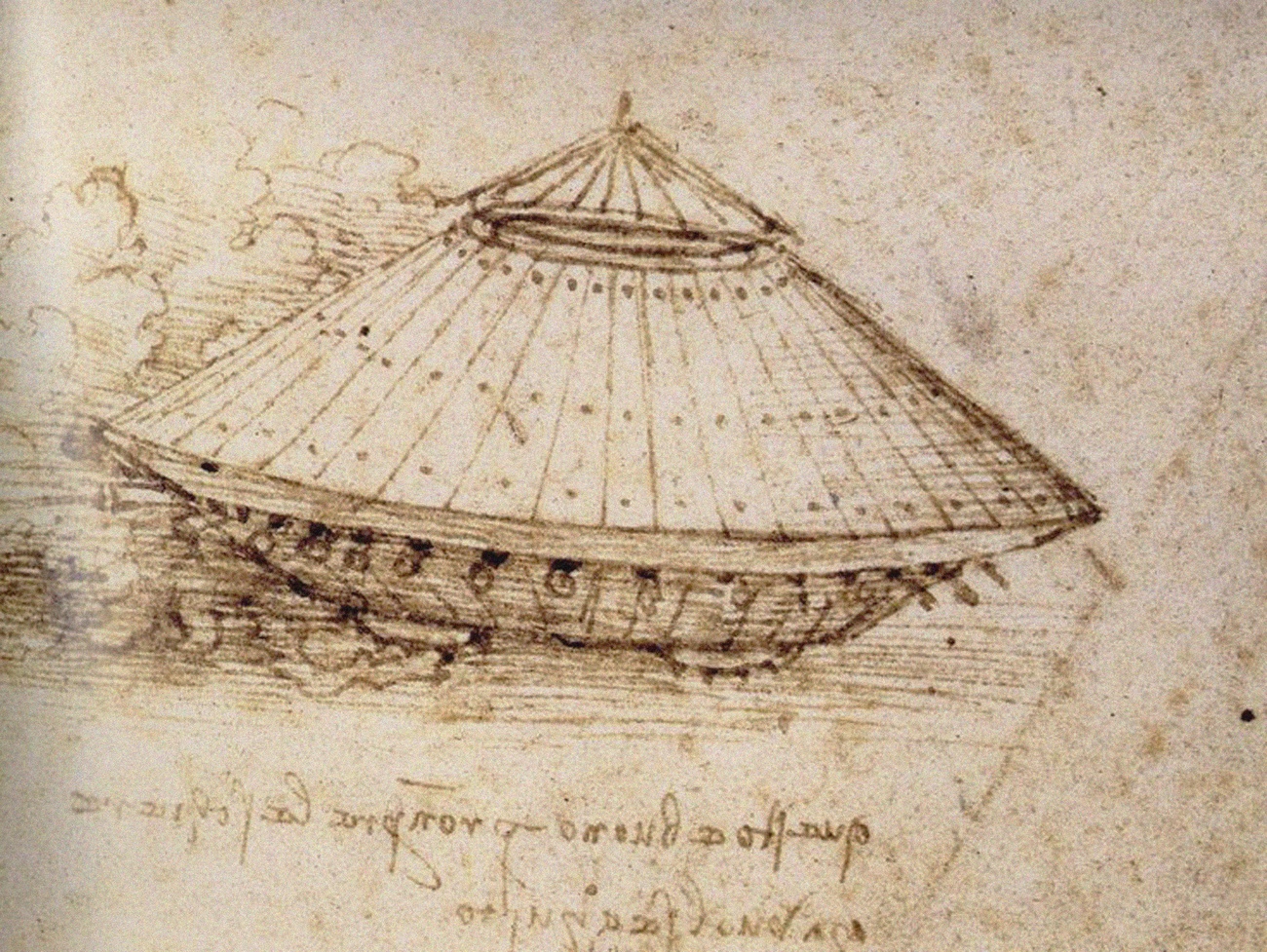 Disegno di Leonardo da Vinci che riproduce una sorta di carro armato.