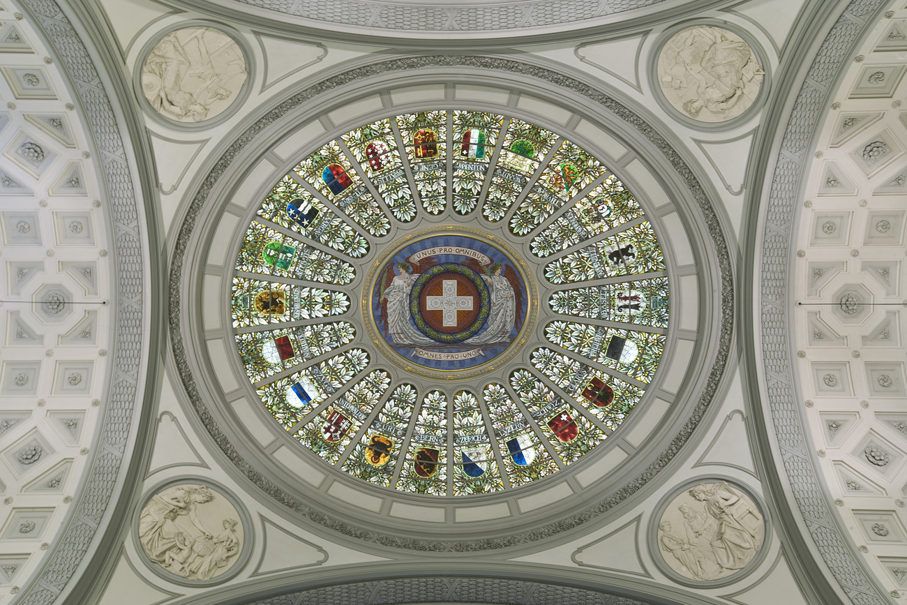 Swiss parliament ceiling view.