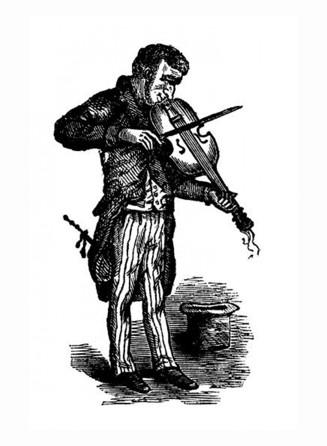 Holzschnittartige schwarz-weiss Illustration eines Geigenspielers