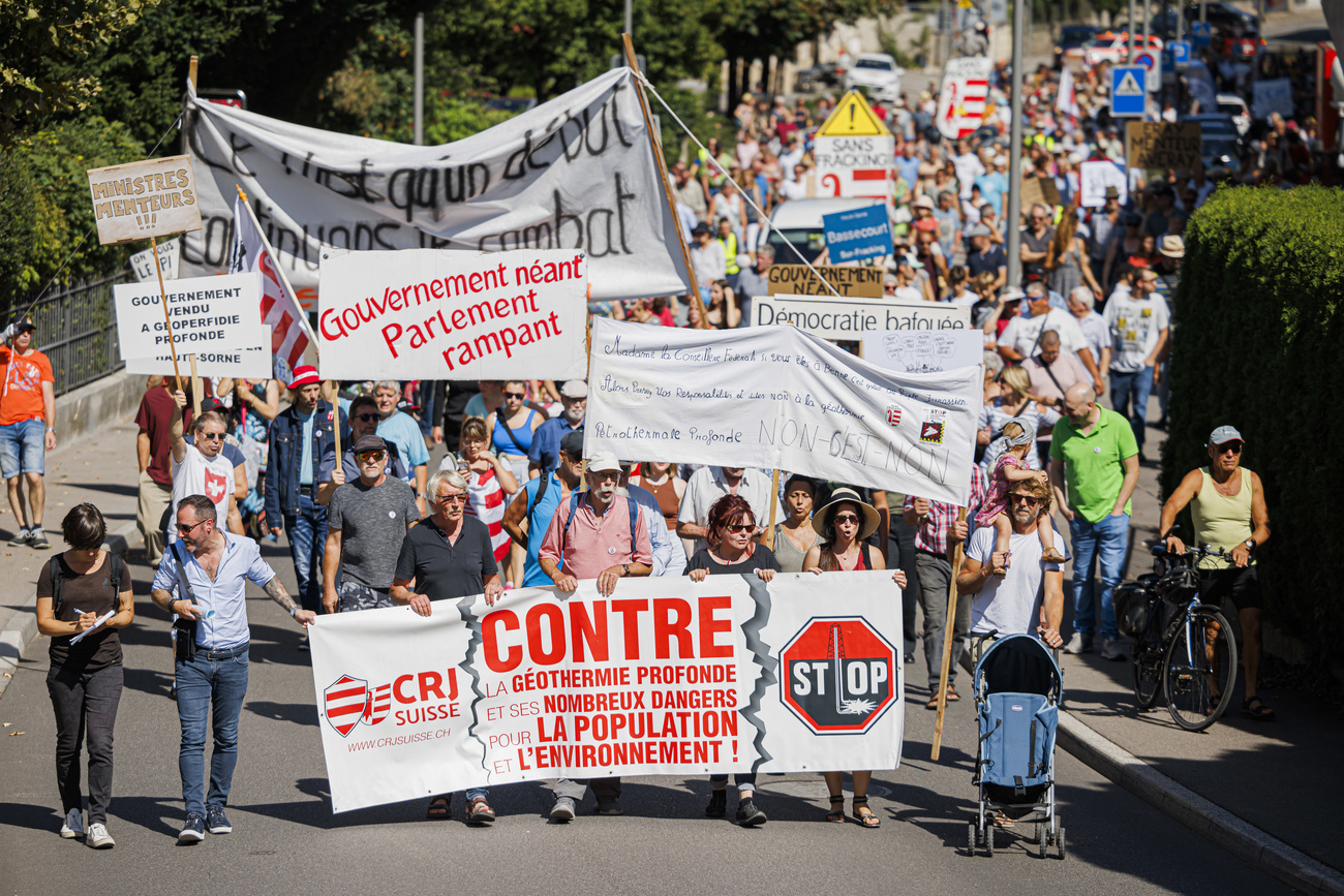 Protesters against geothermal project in Jura on September 2, 2023