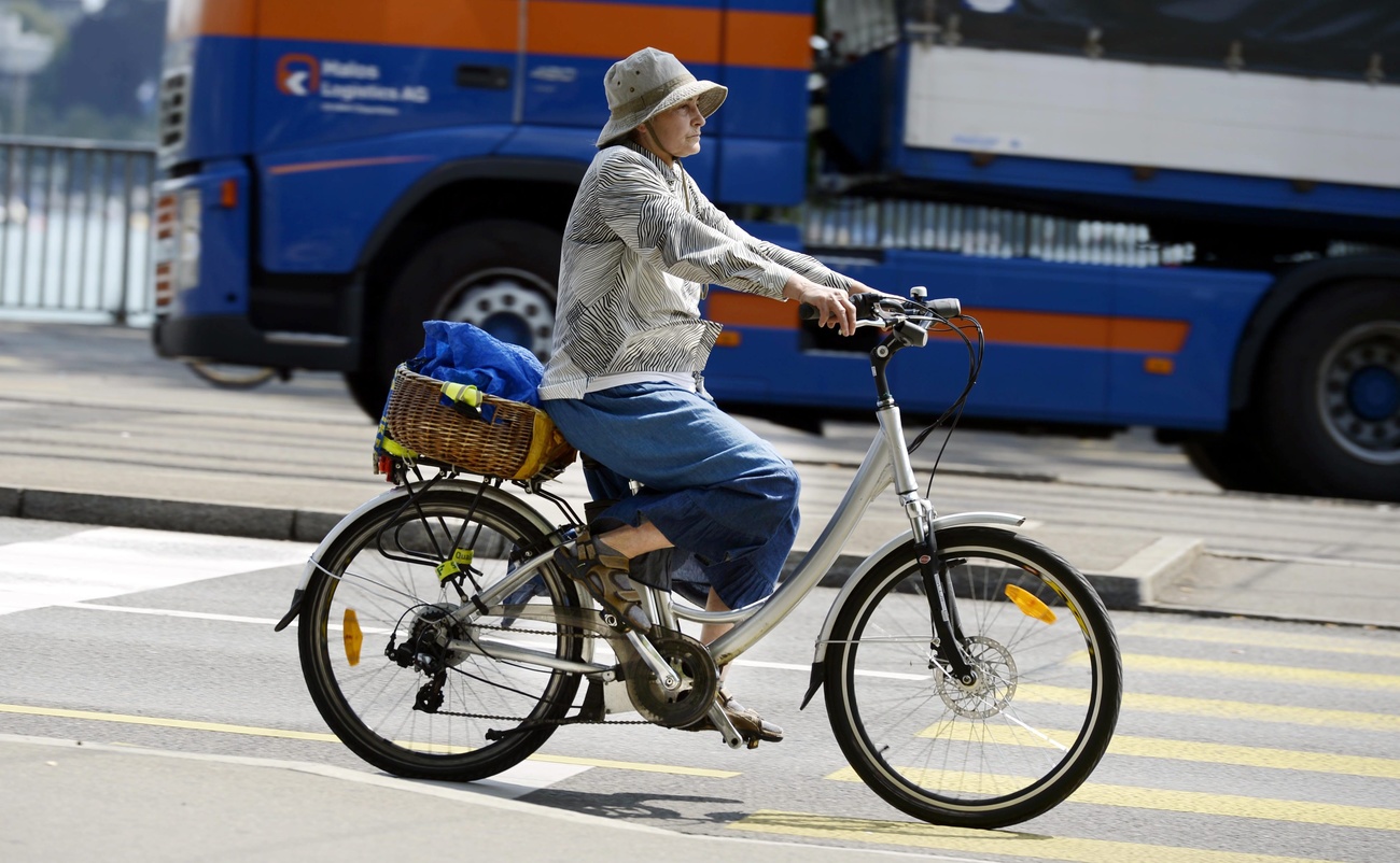 Woman riding an e-bike in Zurich