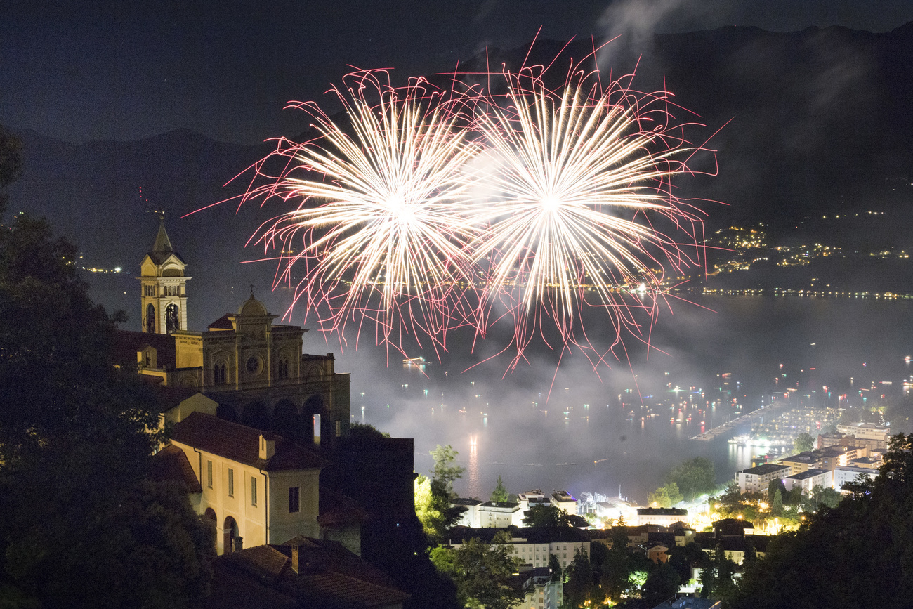 firework display over old city