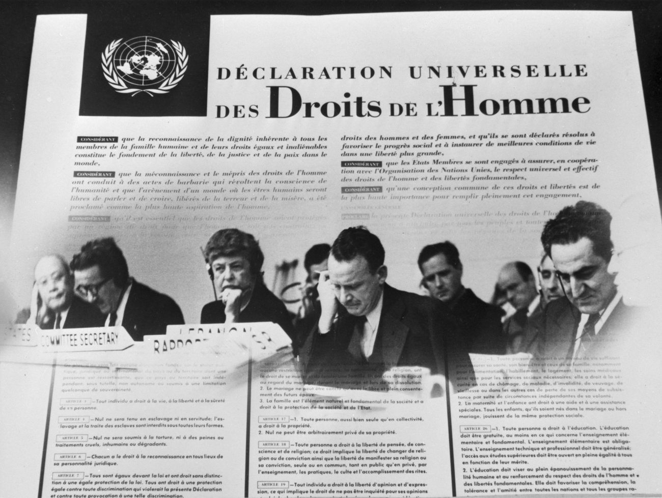 A picture combo from the time of the UN Declaration of Human Rights of December 10, 1948 in Paris.