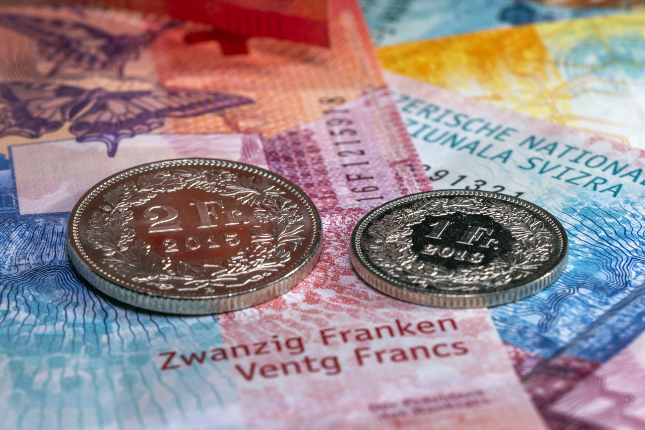Swiss banknotes and coins.