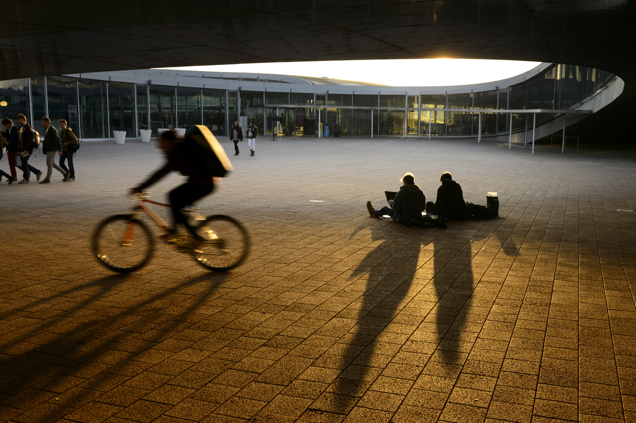 Students at an EPFL university campus in Switzerland