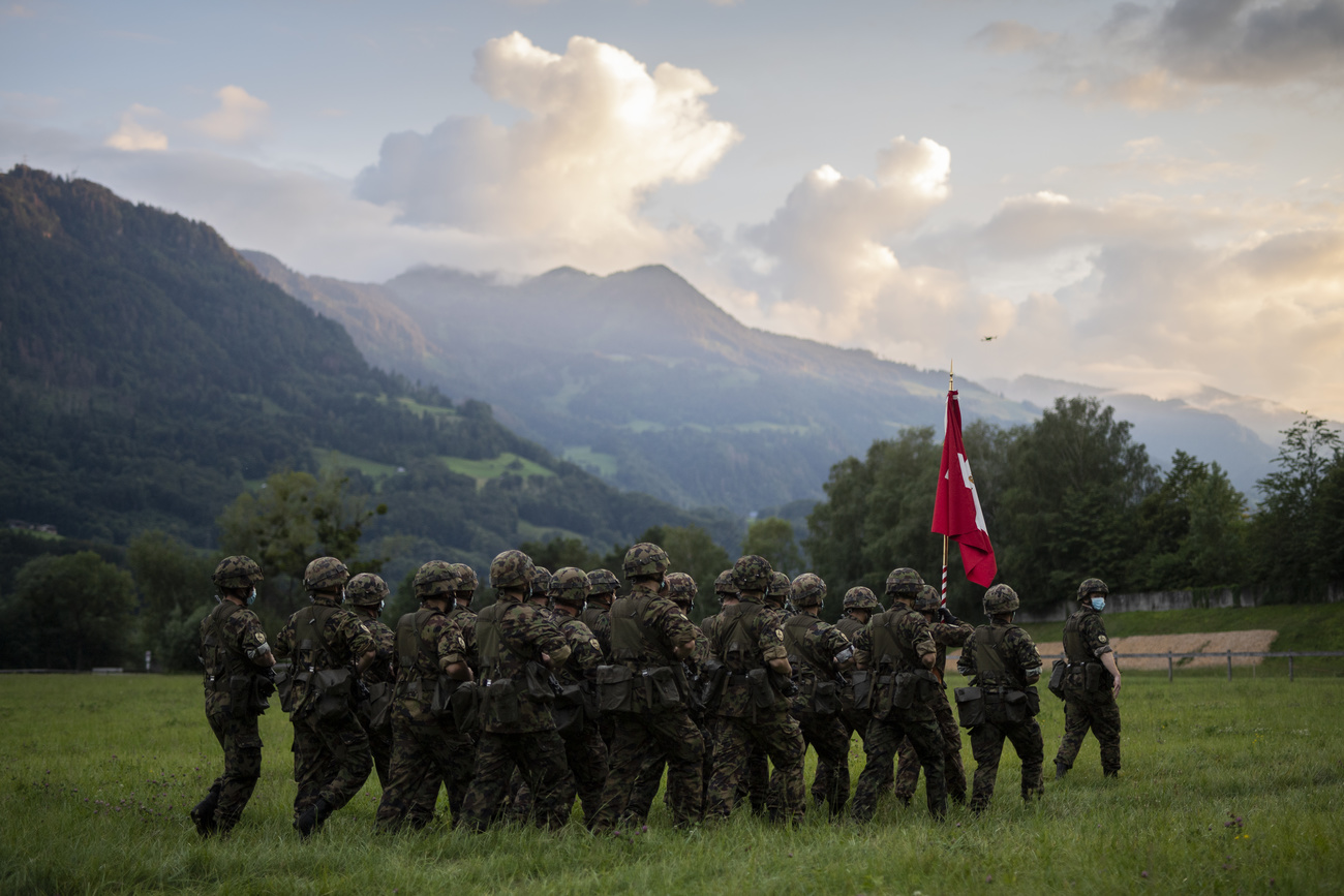 A group of Swiss soldiers at training