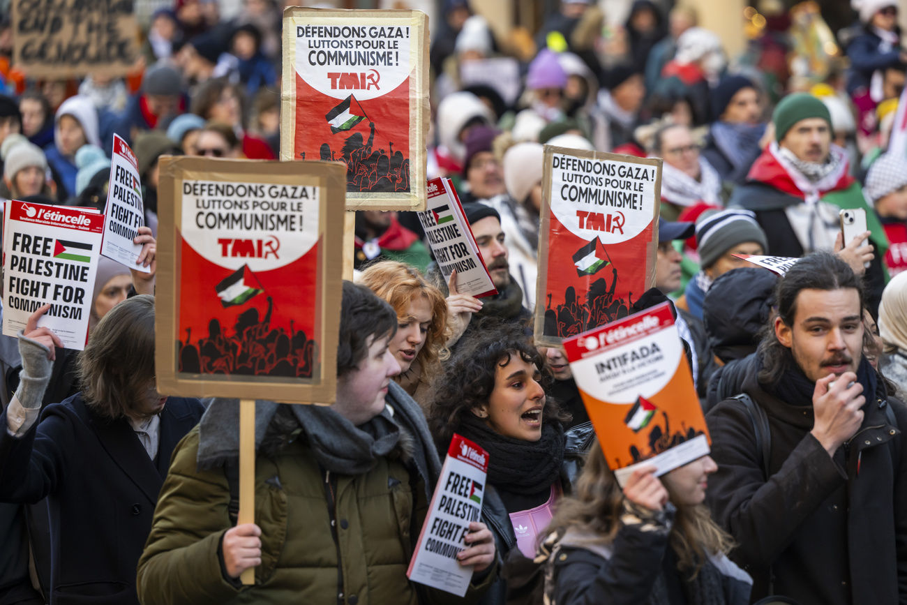 Manifestantes propalestinos en Ginebra, 20 de enero de 2024