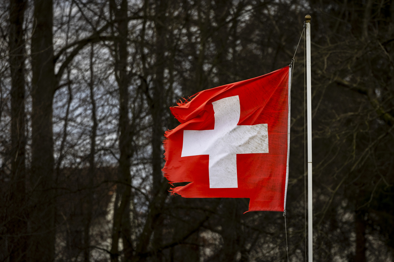 bandiera svizzera svolazza al vento