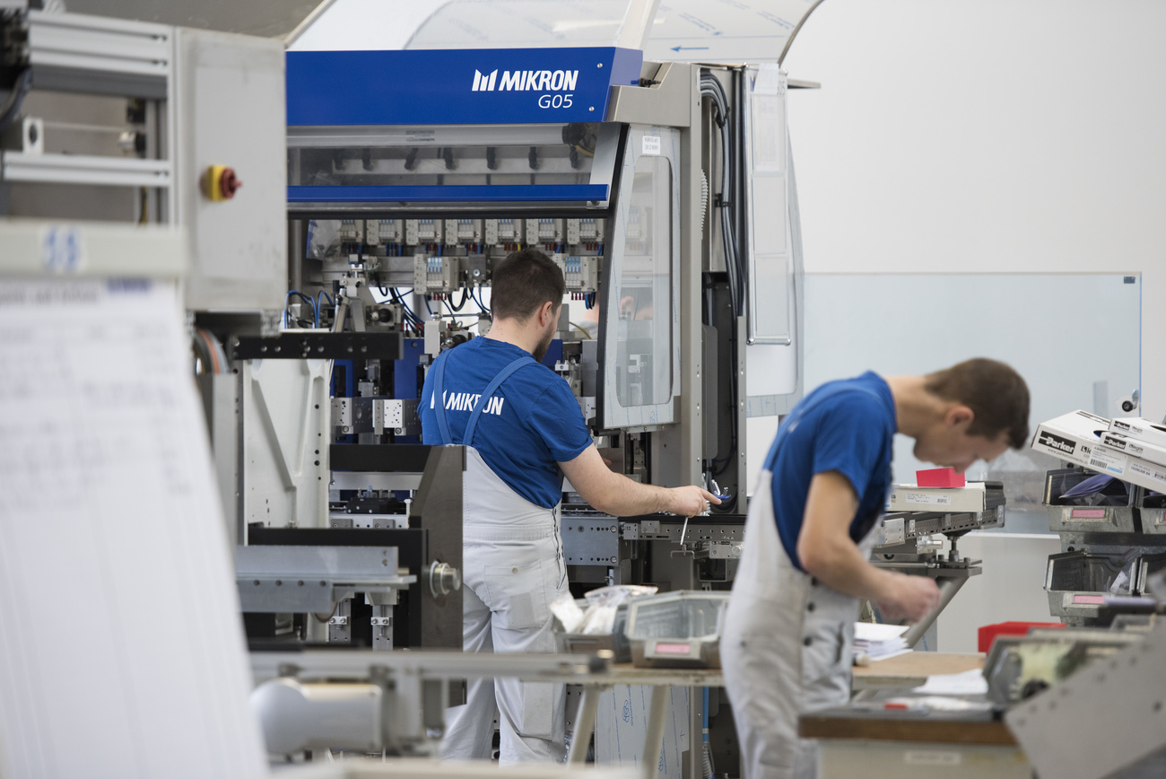 Mikron employees at the machine tool production site in Boudry, in the canton of Neuchâtel.