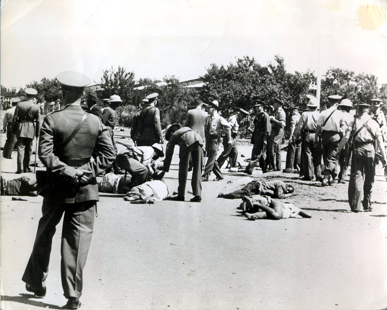 police standing over dead bodies