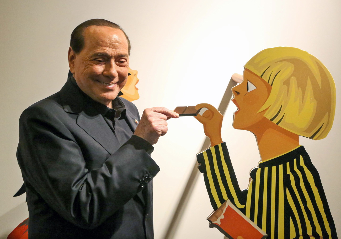 Former Italian prime minister, Silvio Berlusconi visits a chocolate factory during the Eurochocolate Festival in Perugia, central Italy, October 18, 2019.