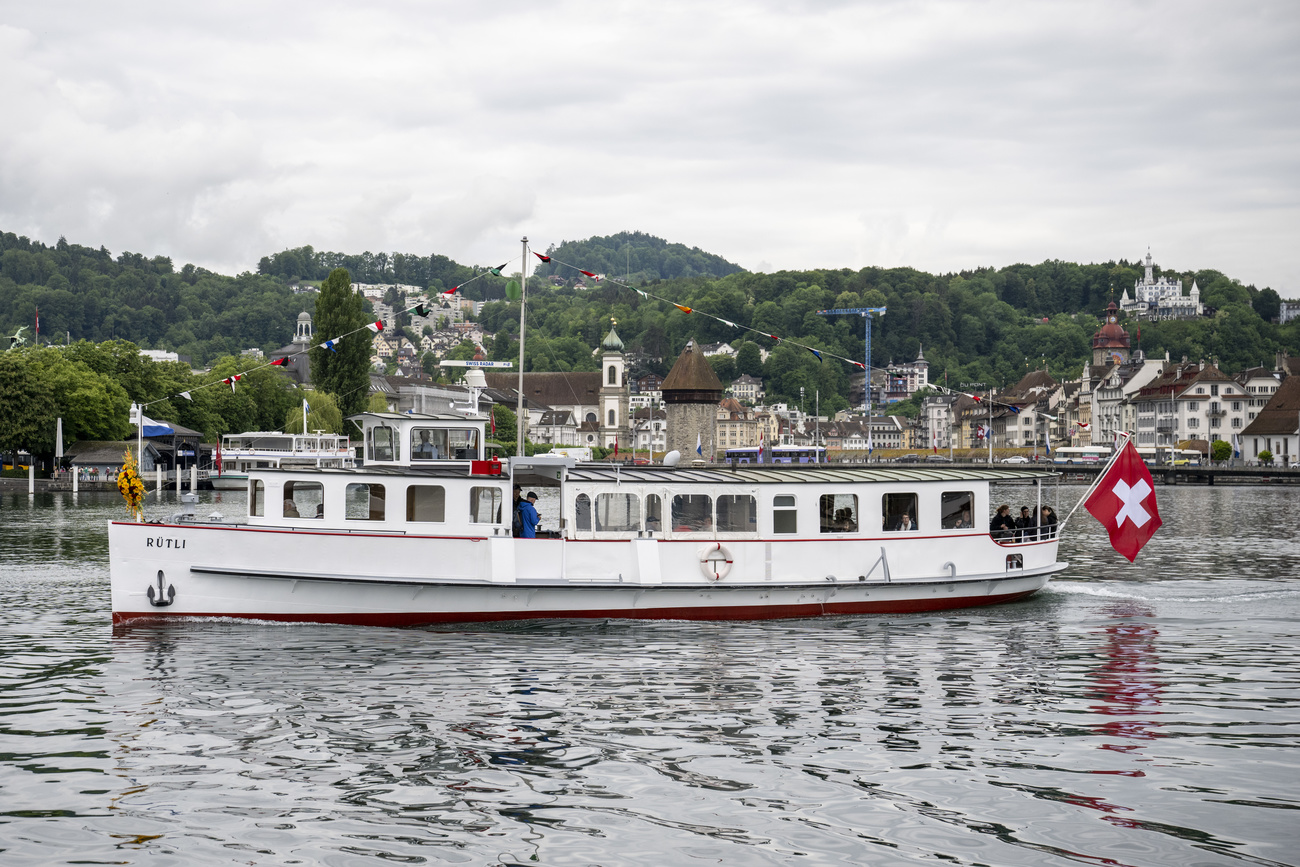 the oldest active motorised boat on Lake Lucerne, launched in 1929, is now powered by an electric motor.
