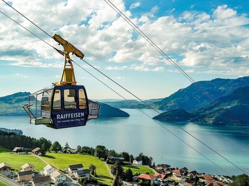 Immagine ferrovia montagna e lago svizzeri