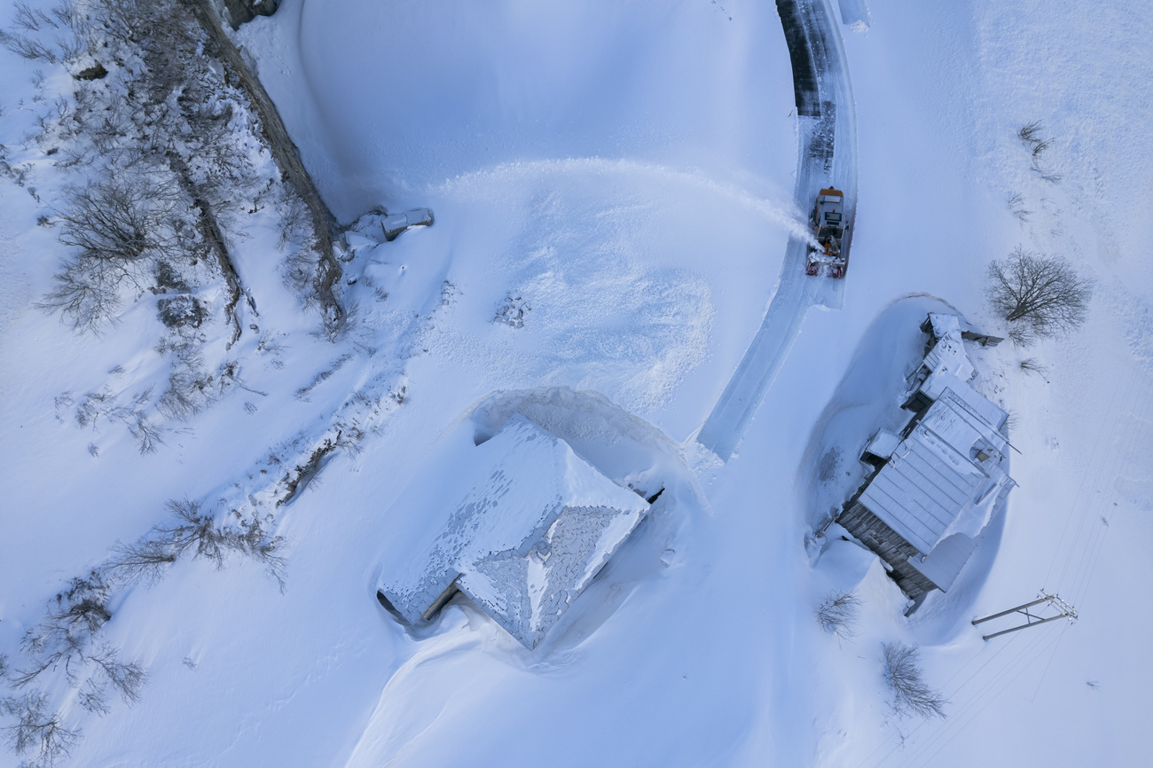 Mountain pass in Switzerland being cleared.