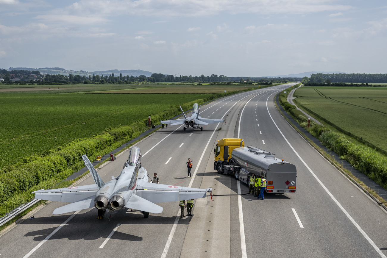 Fighter jets on a Swiss motorway