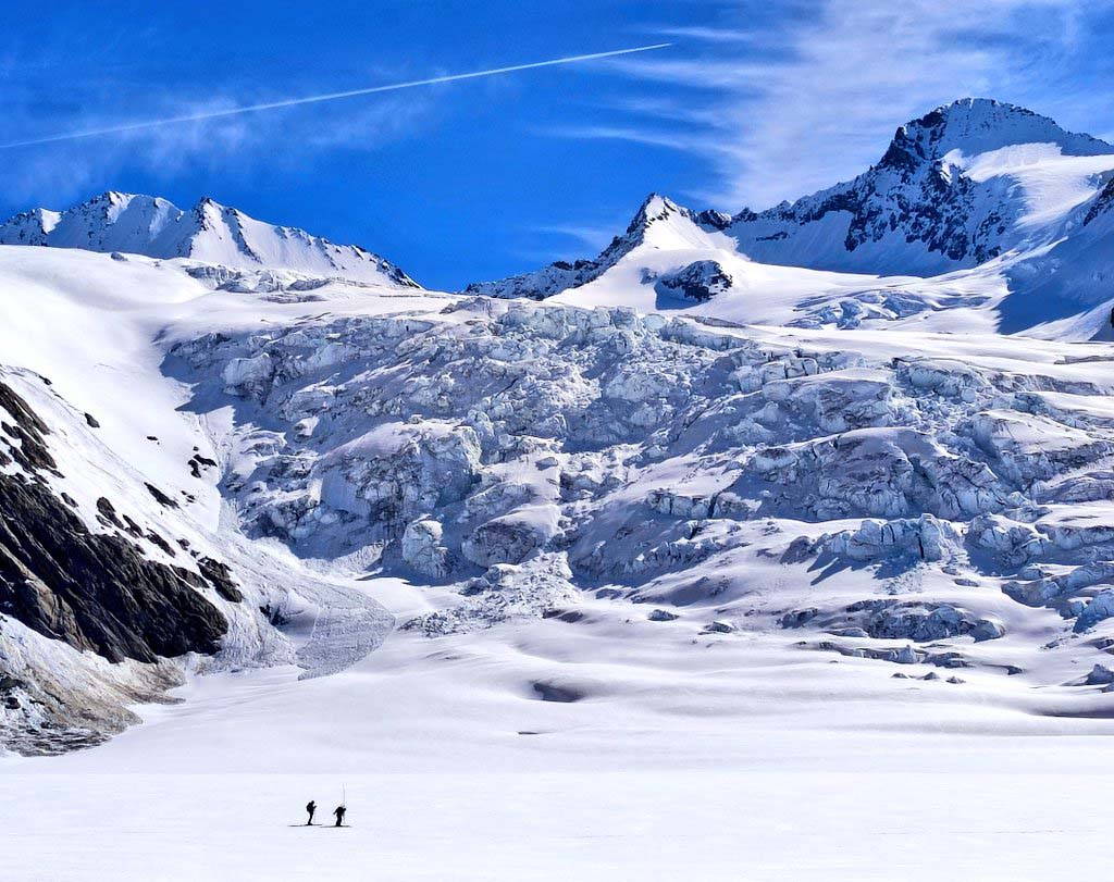 Glaciologists on the Aletsch glacier in Switzerland.