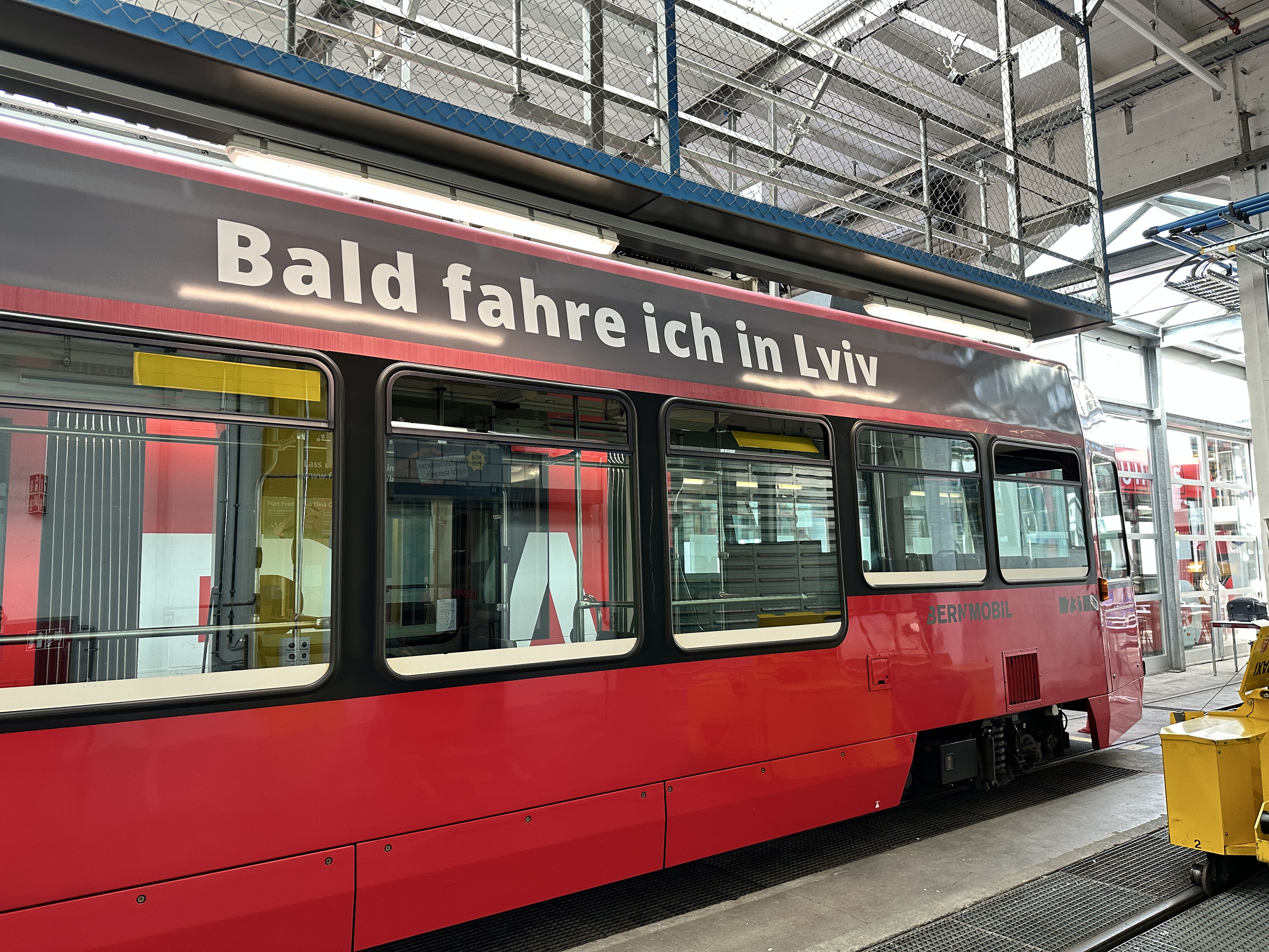 A BERNMOBIL "Vevey" tram destined for Lviv