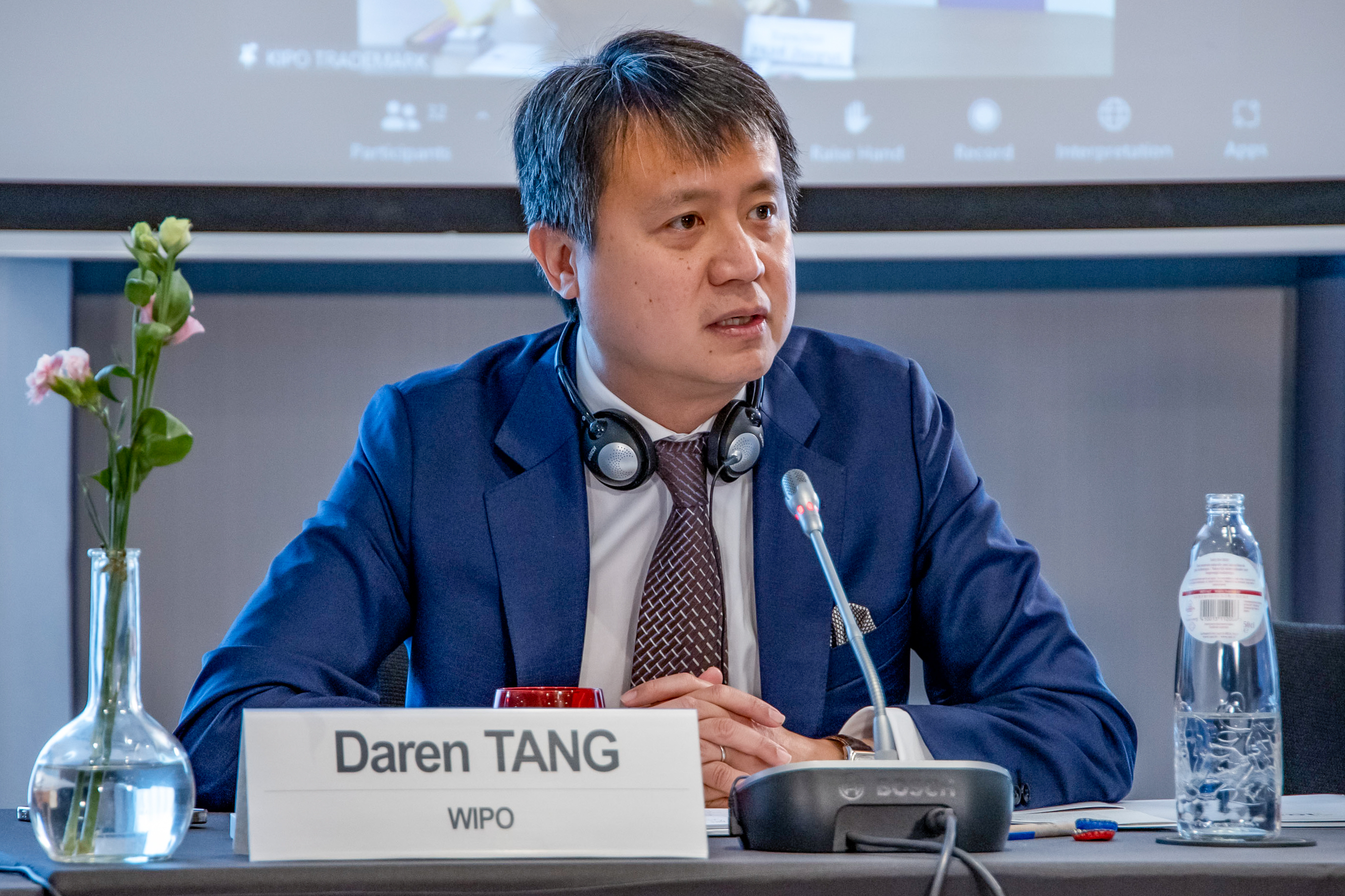 WIPO Director General Daren Tang delivers remarks at the TM5 Meeting held in Brussels, Belgium, on October 24, 2022.