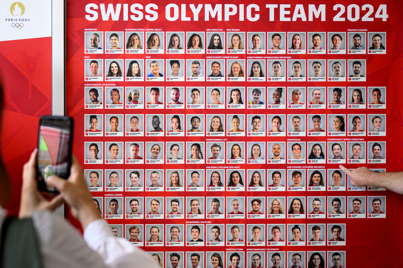 Ein Poster mit den Porträts aller Schweizer Athletinnen und Athleten