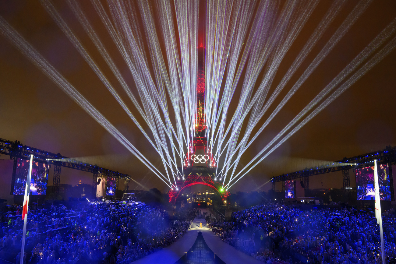 Eiffel Tower lit up during Paris 2024 opening ceremony