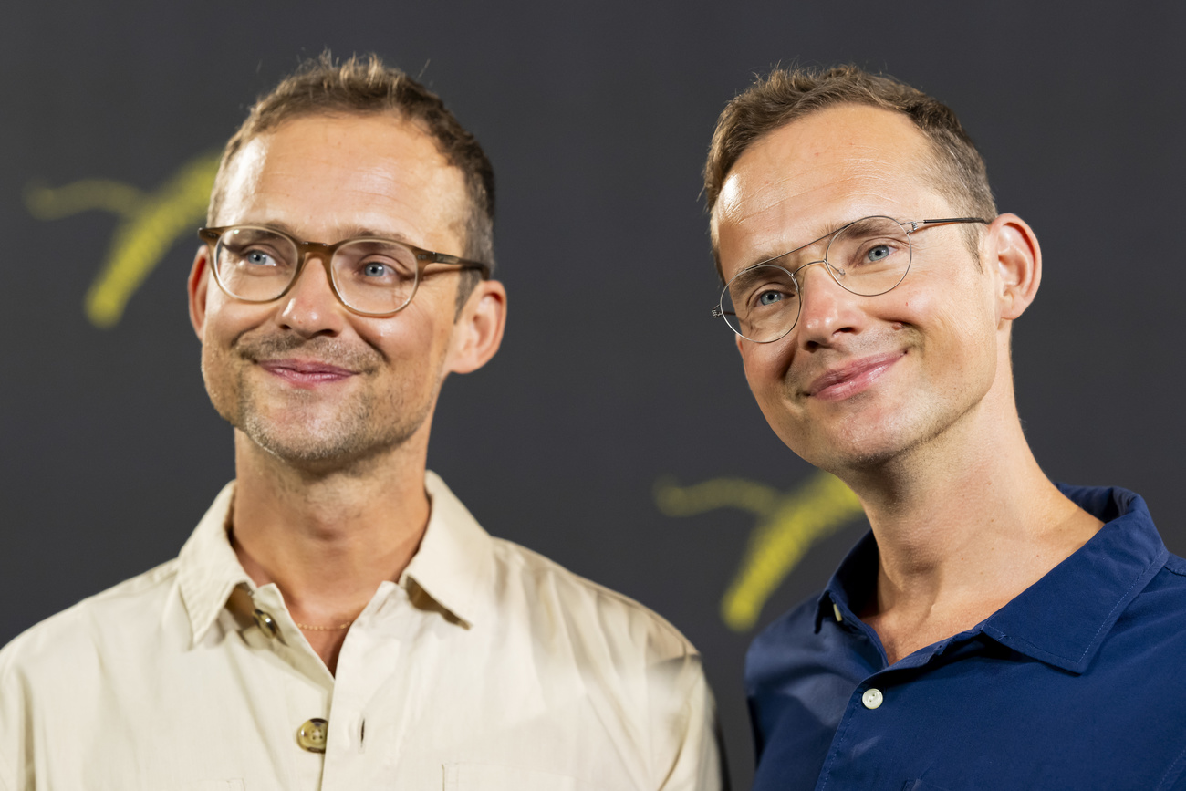 Producer Silvan Zuercher (left), and director Ramon Zuercher pose during a photocall for the movie "Der Spatz im Kamin" (The Sparrow in the Chimney) at the 77th Locarno International Film Festival, in August 2024.