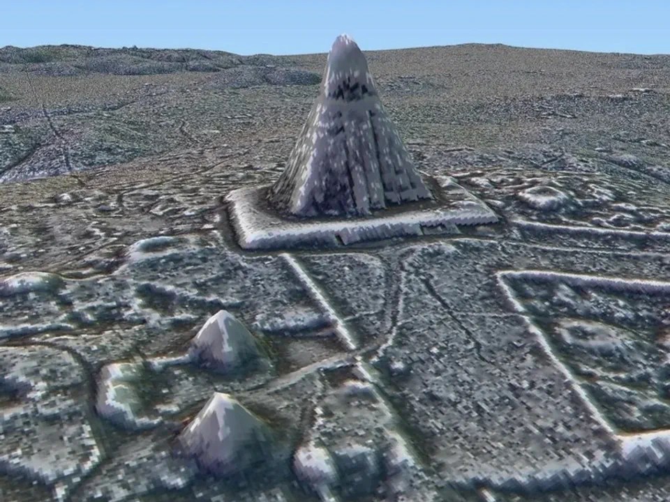 LiDAR data visualised: when the laser-captured data is combined with map models, it produces 3D images, as here of an ancient Mayan city in Guatemala.