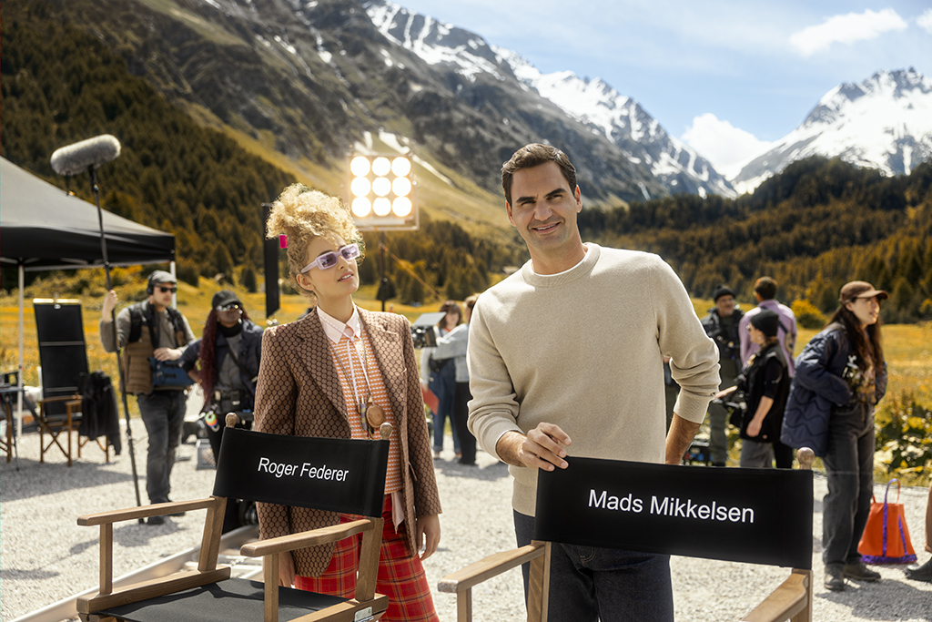 Federer sul set della pubblicità di Svizzera turismo.