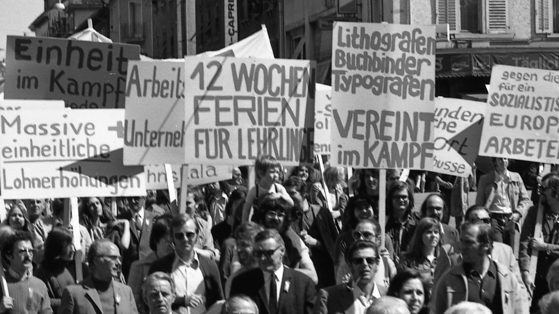 A young Samir (in the centre of the picture with his little brother on his shoulder) at a demonstration of the typographers' union ’Typografia’.