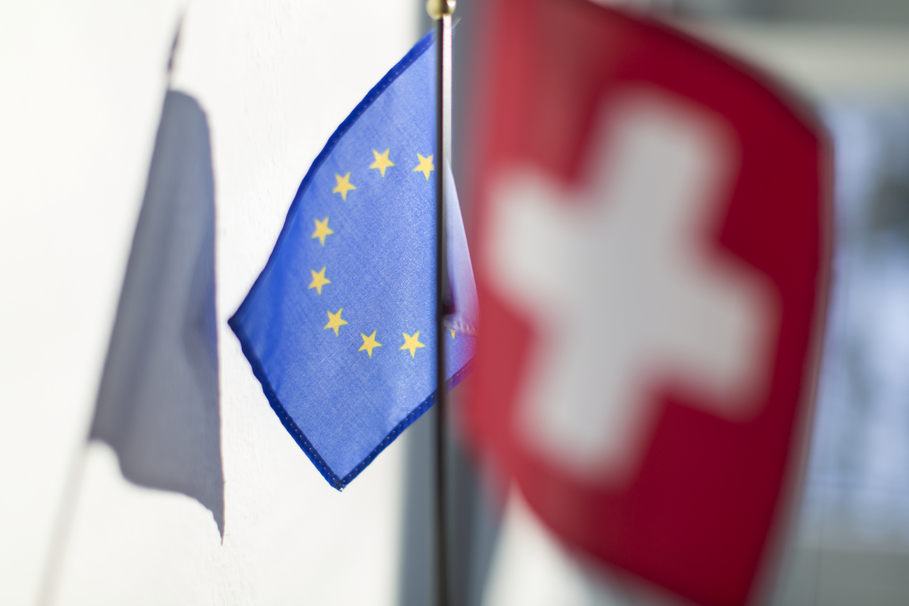 EU flag and the Swiss flag