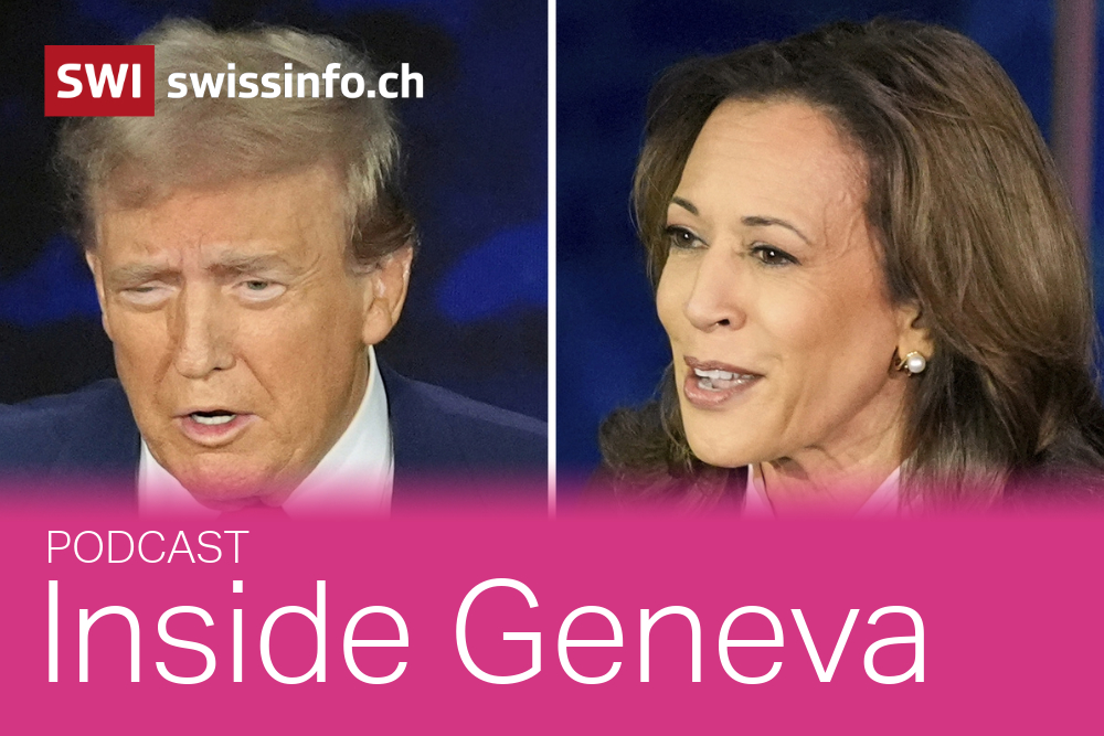 Picture of Donald Trump and Kamala Harris with Inside Geneva podcast logo